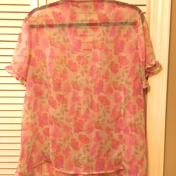 ✨ Sheer Pink & Orange floral button down blouse✨ - Picture 5 of 6